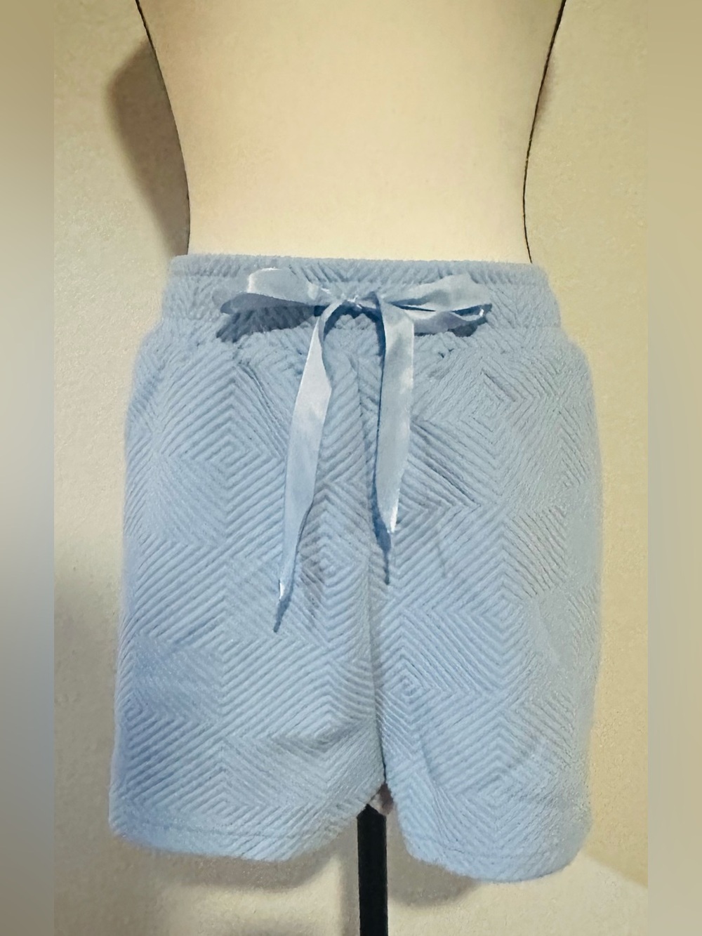 Light Blue Quilted Drawstring Lounge Shorts